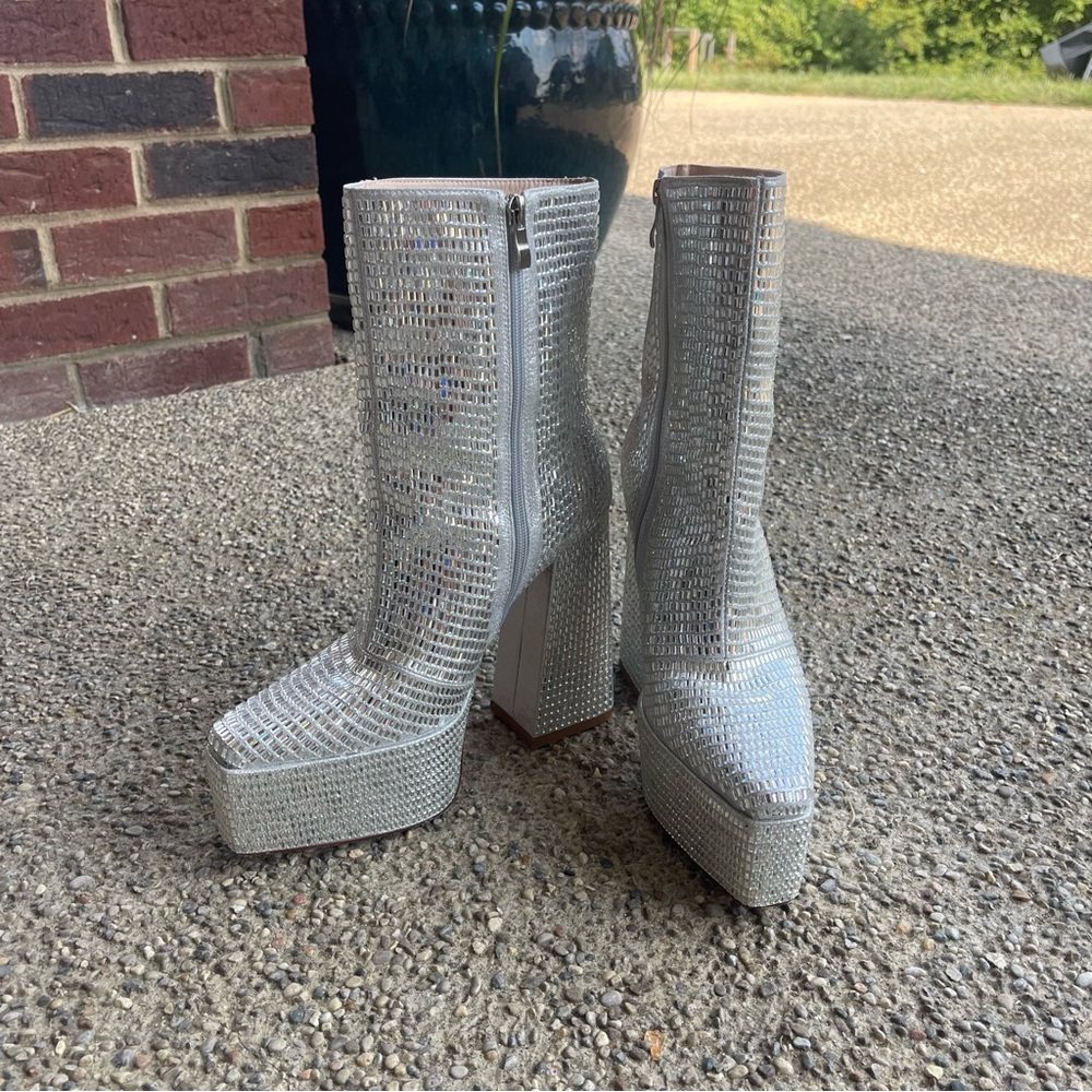 Silver Sparkle Boots platform heels